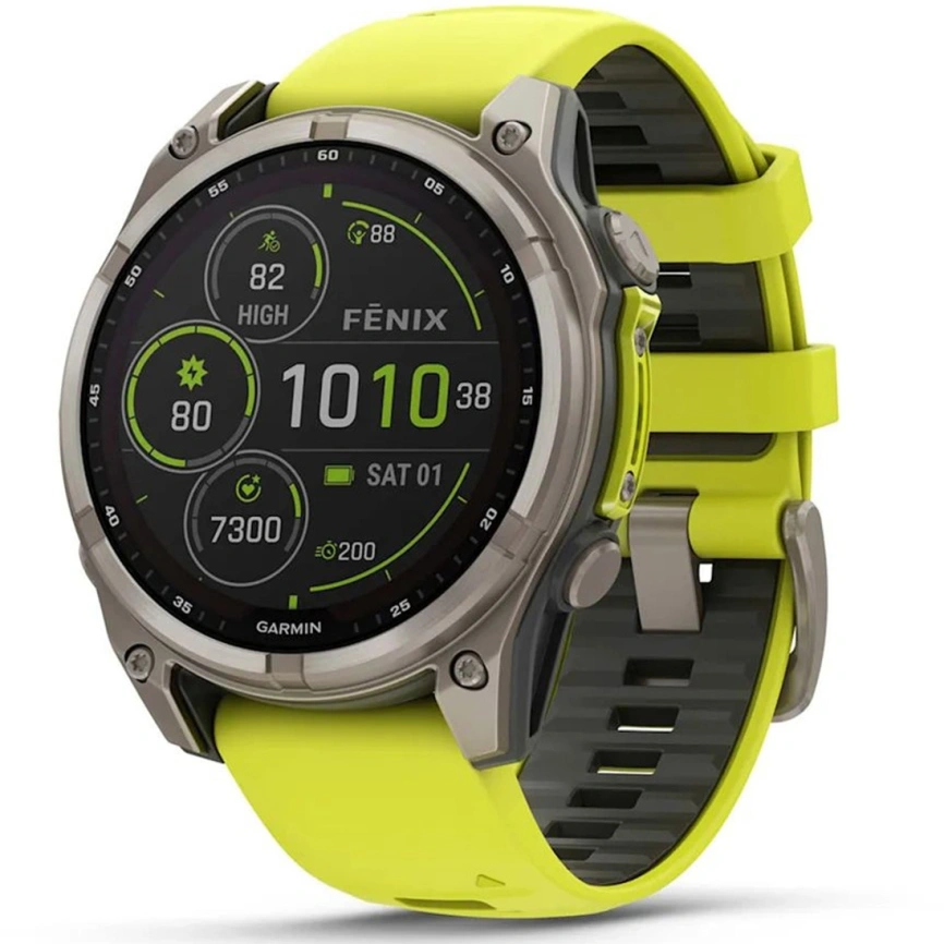 Смарт-часы Garmin Fenix 8 47mm Solar Sapphire (010-02906-21) Carbon Gray DLC Titanium with Yellow/Graphite Silicone Band фото 1