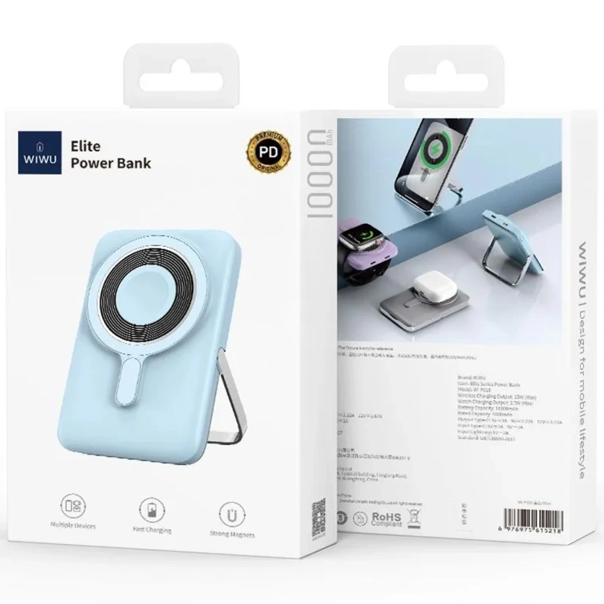 Внешний аккумулятор WiWU Elite Series Magsafe Wi-P018 10000 mAh Light Blue фото 2