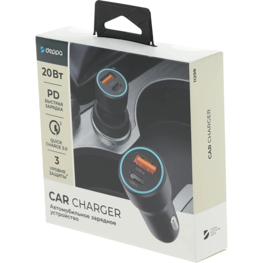 Автомобильное зарядное устройство Deppa 20W USB-C/USB-A 11298 Black фото 5