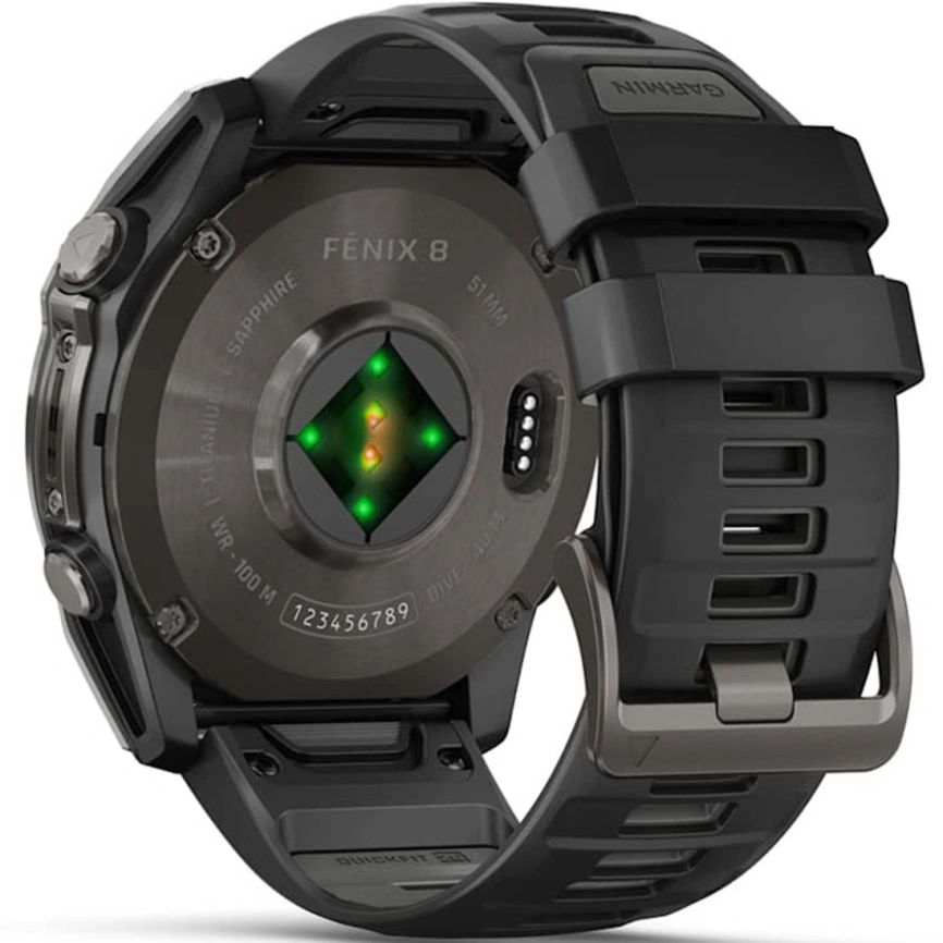 Смарт-часы Garmin Fenix 8 51mm Amoled Sapphire (010-02905-21) Carbon Gray DLC Titanium with Black/Pebble Gray Silicone Band фото 5